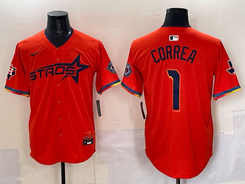 Men 2025 Houston Astros #1 Correa Orange Four generations Joint Name Nike MLB Jersey style 03